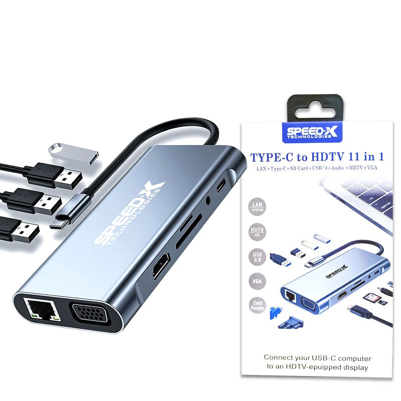 Speed-X 11 In 1 Multiport Type C To 4k HDMI USB 3.0 Converter