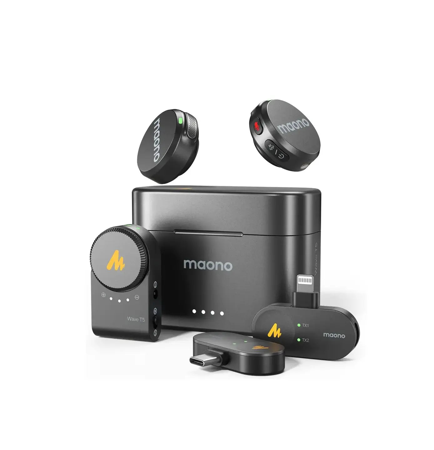 MAONO Wave T5 Wireless Lavalier Microphone, USB-C and Lightning Plug maono