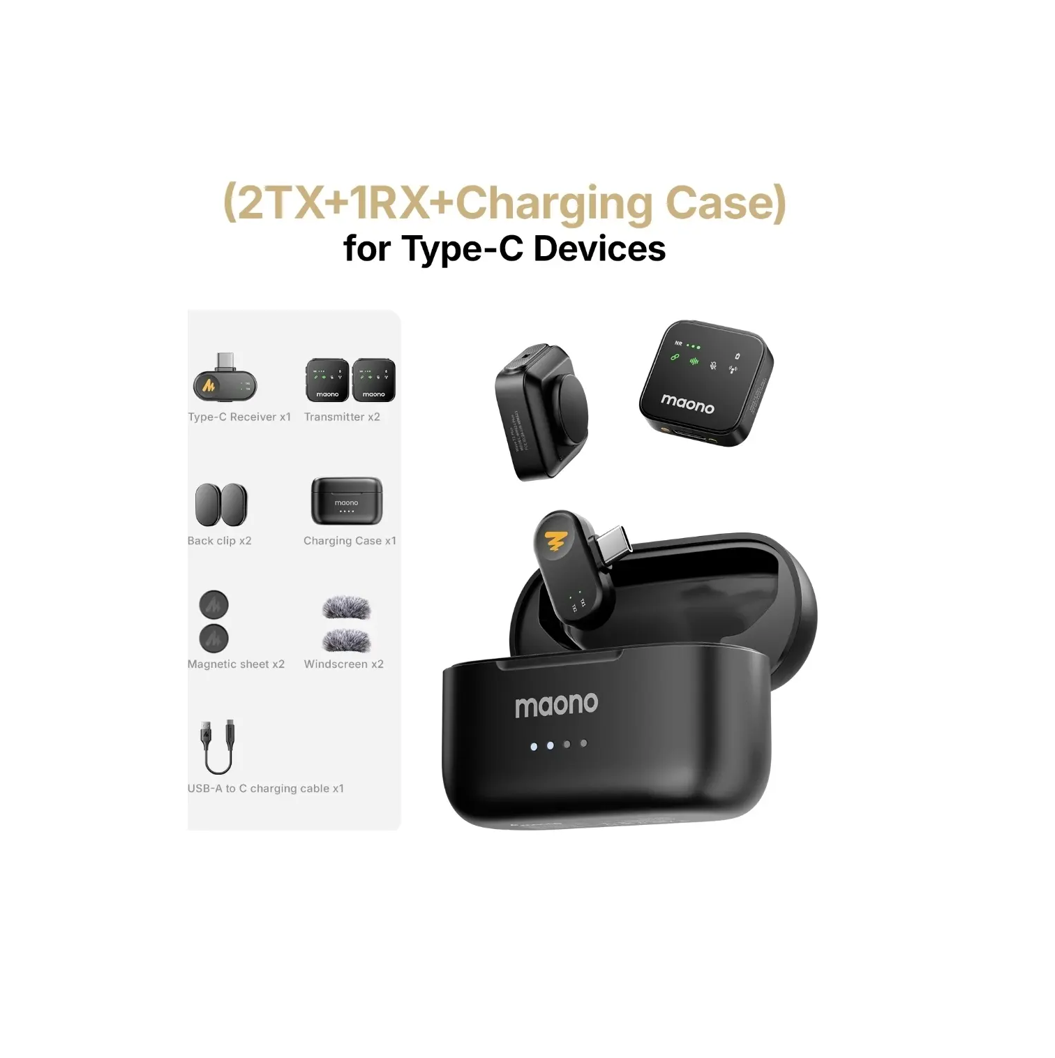 MAONO WAVE T1 PLUS PC2 Microphone Wireless Lavalier Microphone, Type-C, 100m, 40H+ Battery Life