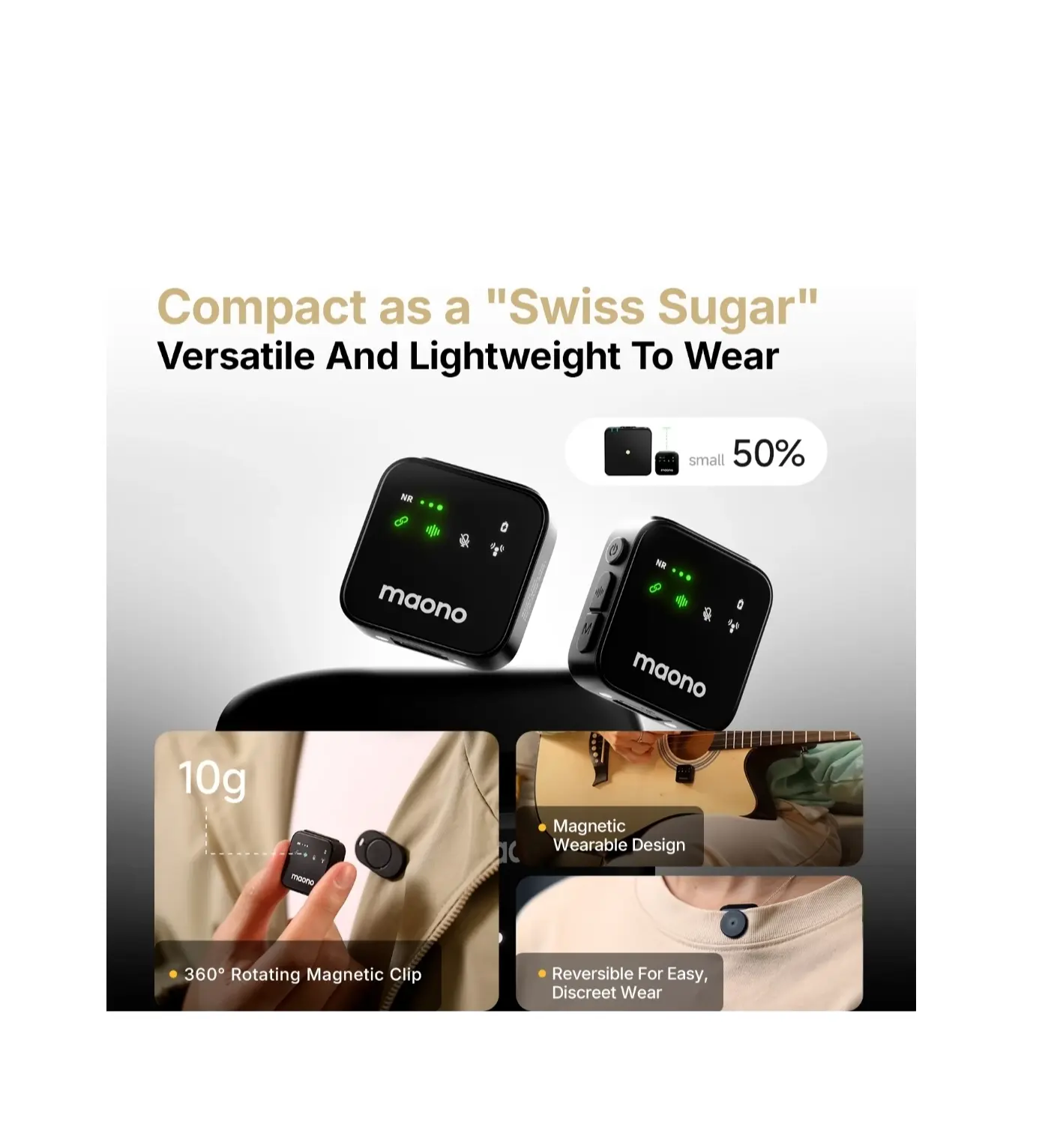 MAONO WAVE T1 PLUS PC2 Microphone Wireless Lavalier Microphone, Type-C, 100m, 40H+ Battery Life