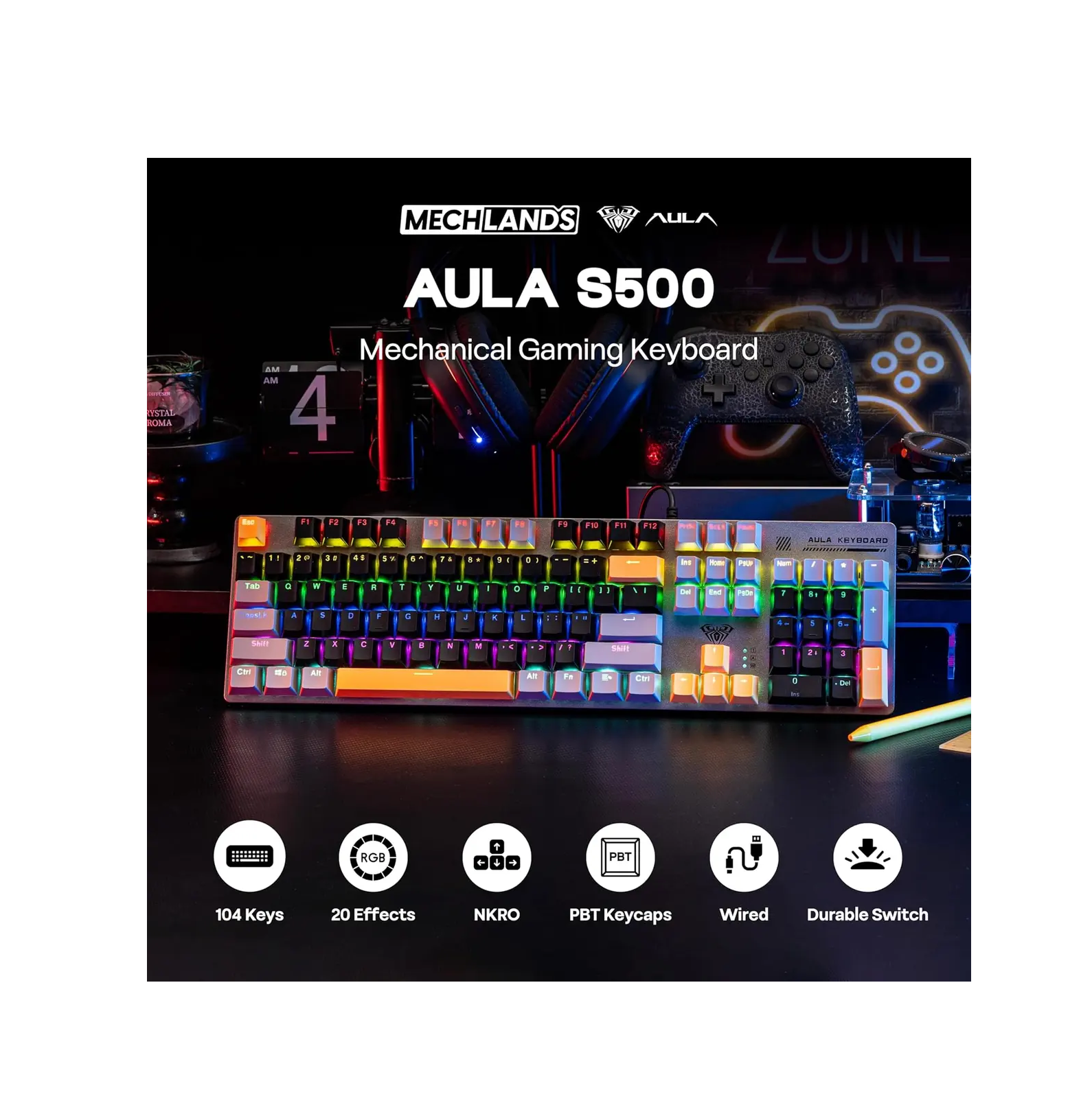 Aula S500 Wired Gaming Keyboard, 100% Full Size Mechanical Keyboard