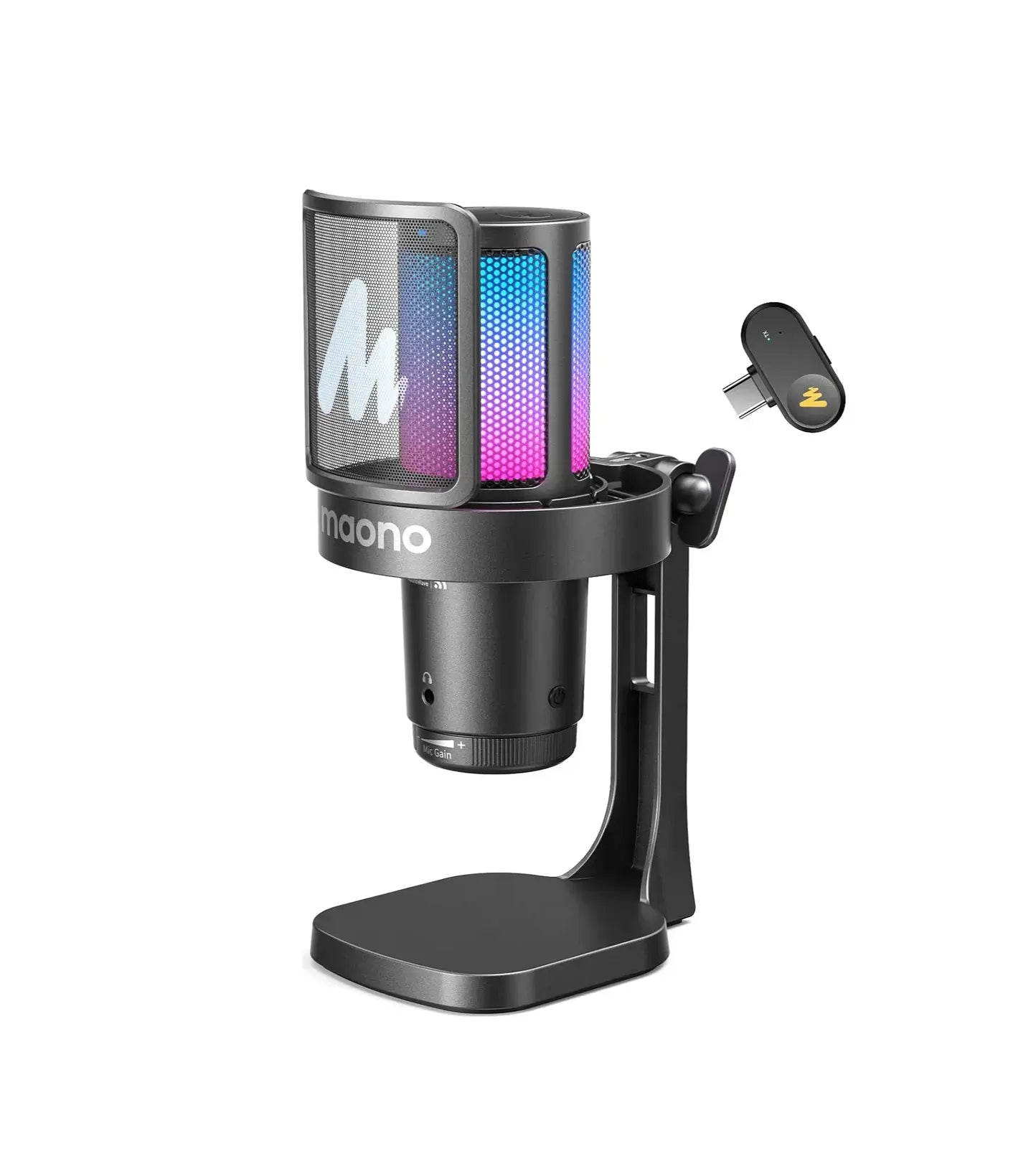 MAONO DGM20W Wireless Condenser Podcast Microphone RGB Gaming Streaming Mic with 2.4GHz Wireless Connectivity maono