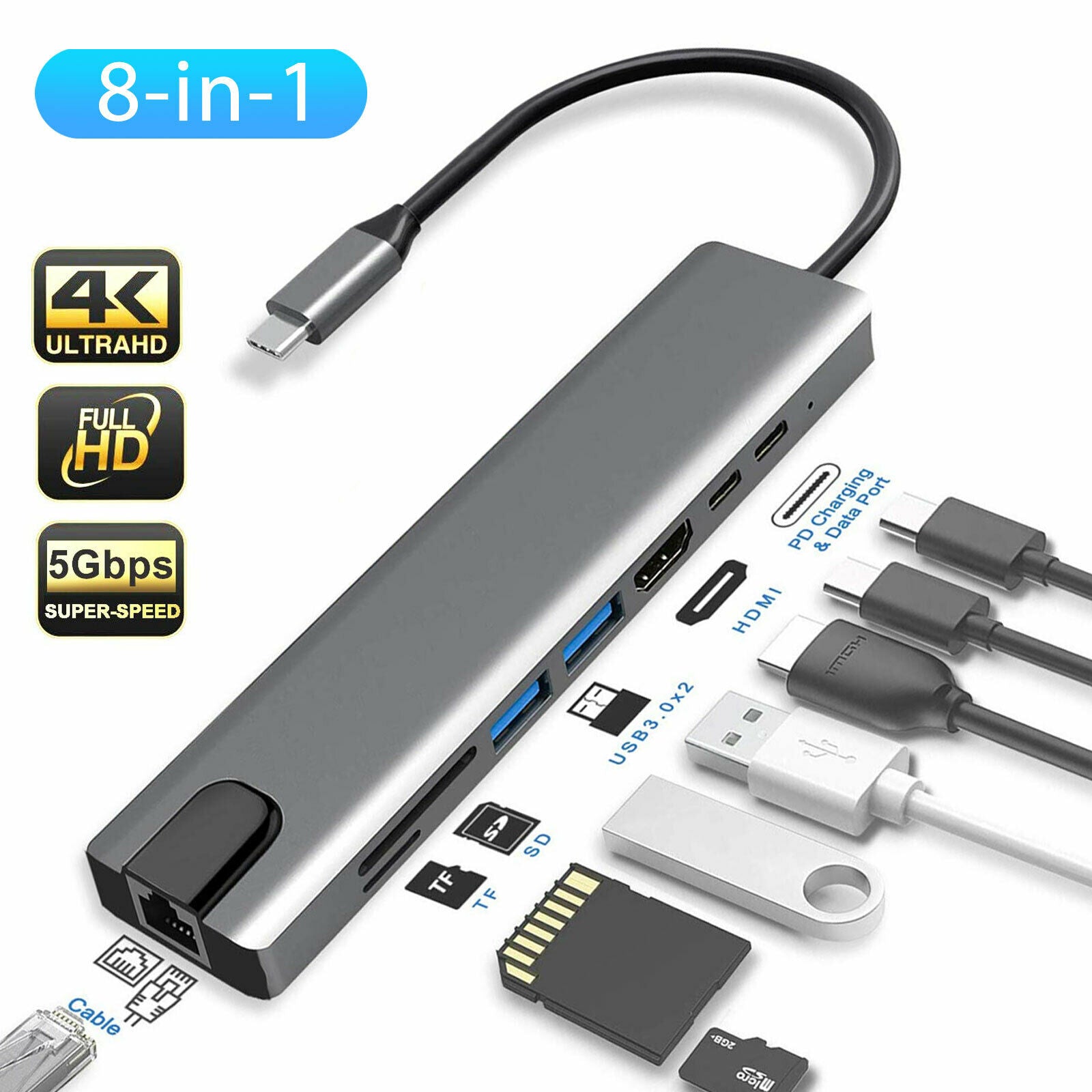 8 IN1 MULTI-PORT TYPE C TO USB C 4K
