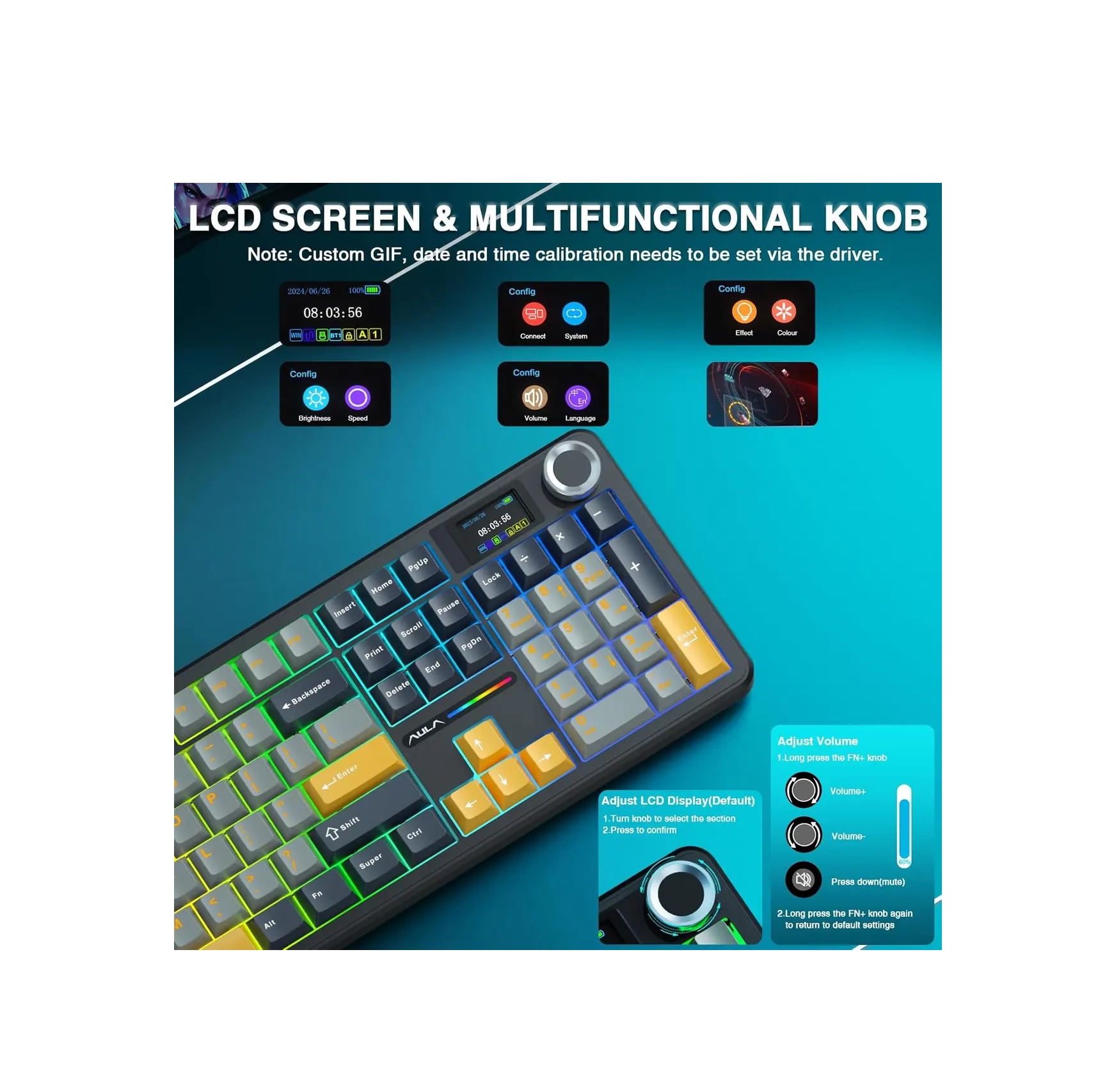 AULA F108 Wireless Gaming Keyboard Full Size,3 Mode 2.4GHz/BT5.0/USB-C Mechanical Keyboard