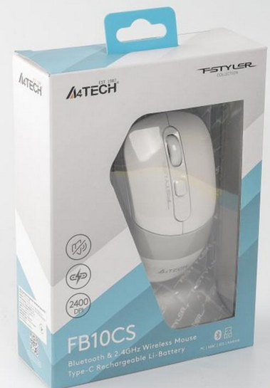 A4Tech FB10CS Dual Mode Rechargeable Wireless Mouse – Grayish White
