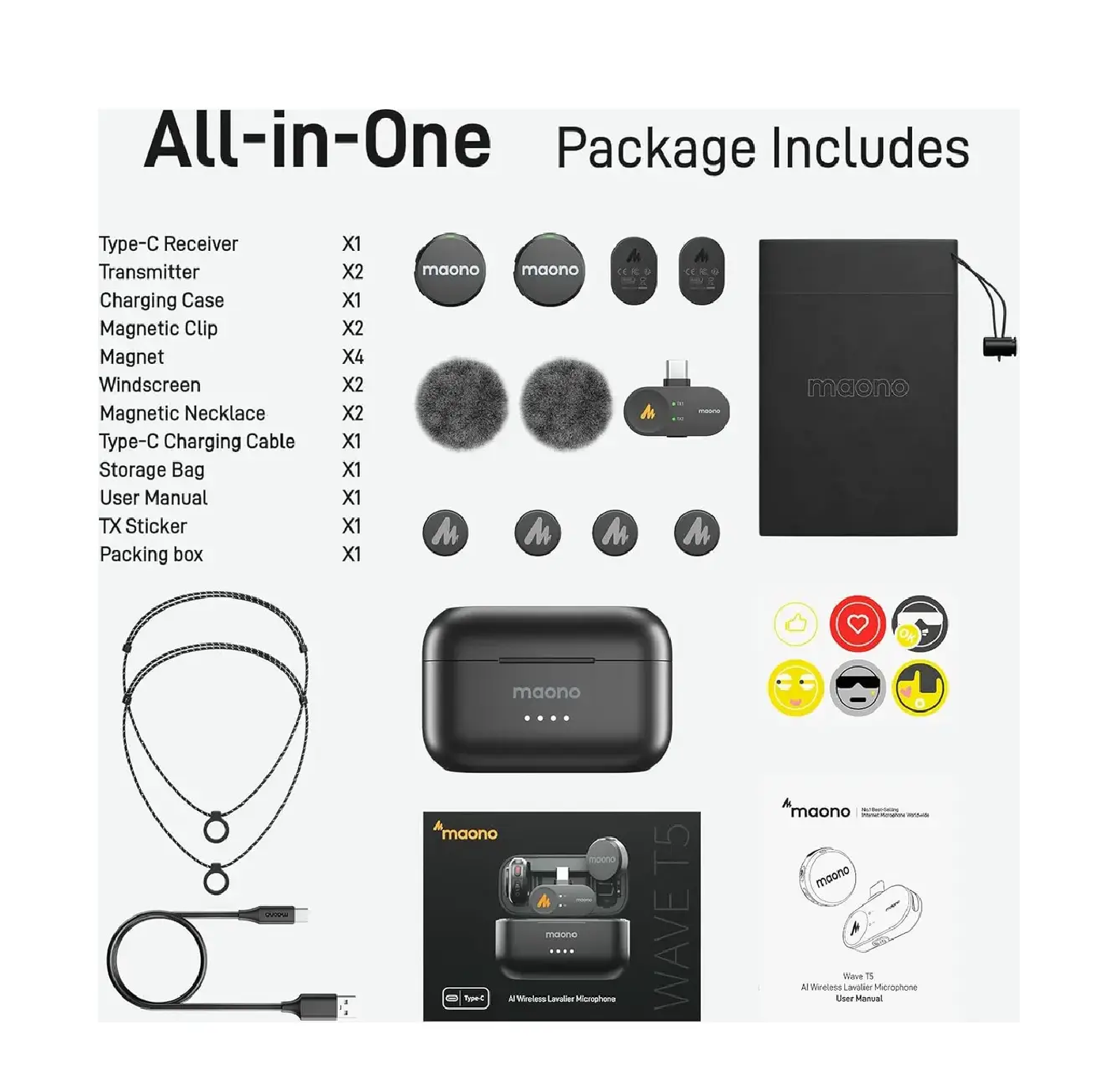 Maono Wave T5 Wireless Lavalier Microphone