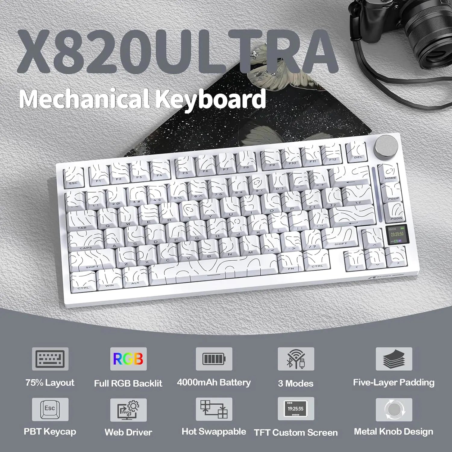 Attack Shark X820 Ultra Wireless Keyboard - Lavender Blue
