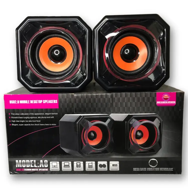 A8 Portable USB2.0 Double Bass Speaker For Laptop, Computer – Black