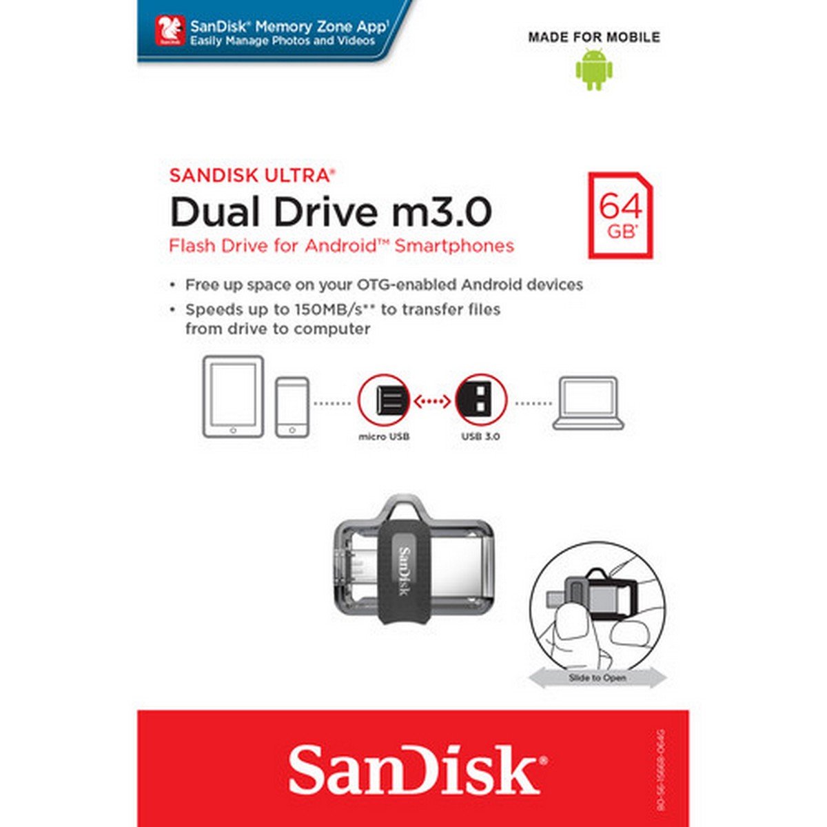 SanDisk - OTG - 64GB - 150MB/s Ultra Dual m3.0 USB 3.0 / micro-USB Flash Drive - ORIGINAL