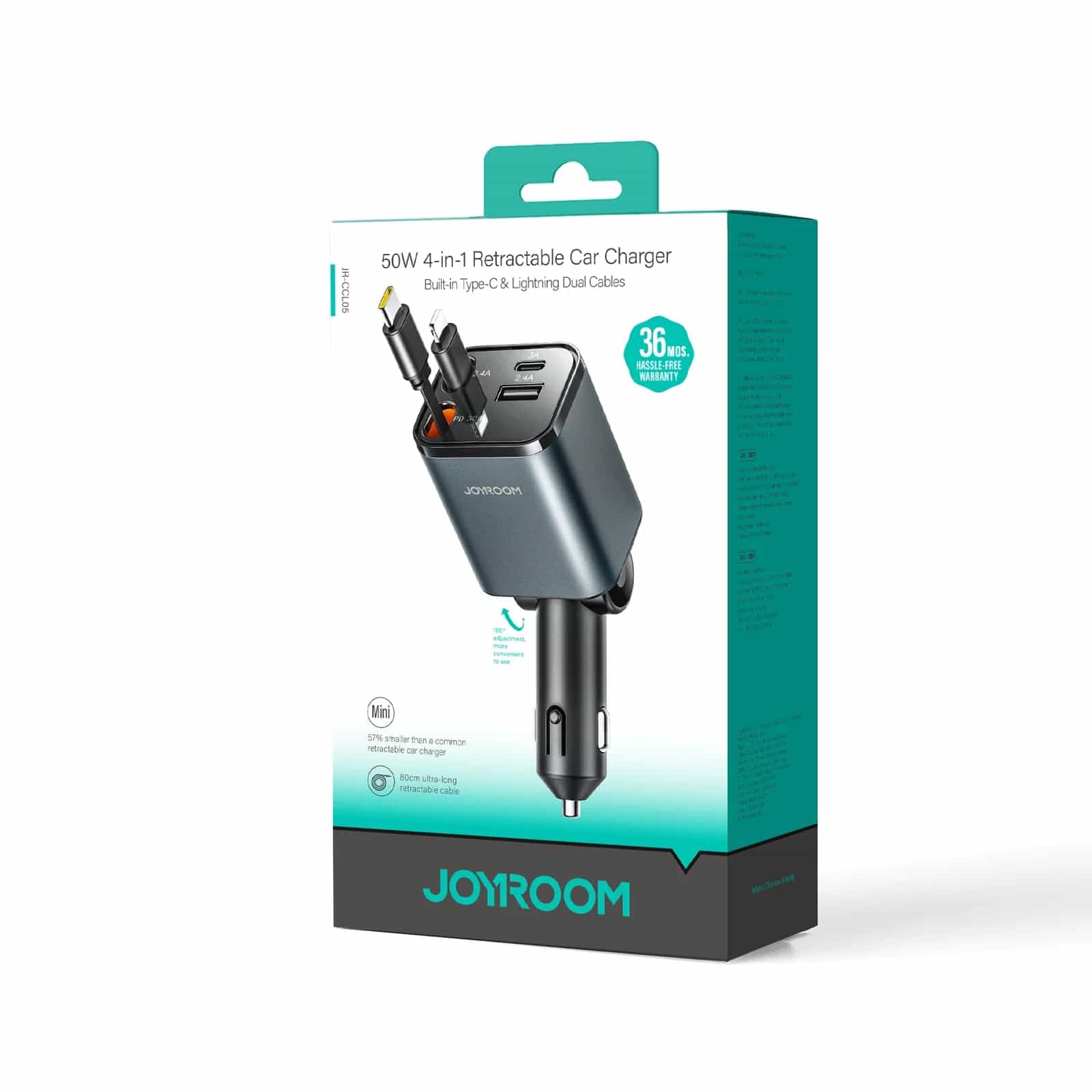 JOYROOM CCL05 50W 4 in 1 Retractable Cable Car Charger