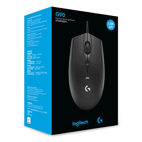 Logitech G90 Wired Optical Gaming Mouse 2500DPI Lightning Speed
